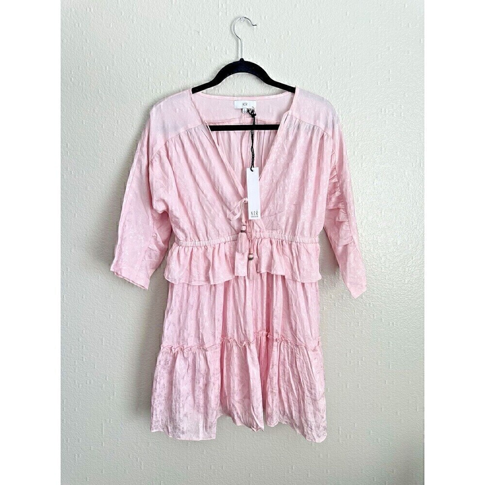 Nordstrom NSR Dress Womens Size Large Pink Kenny Satin Jacquard Ruffle Tassel